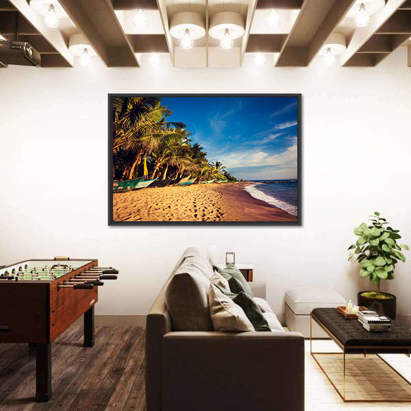 Boats On A Tropical Beach In Mirissa South Sri Lanka Canvas Wall Art