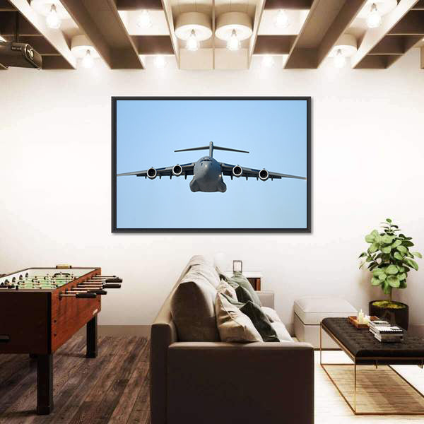 Flying Military Transport Plane Canvas Wall Art