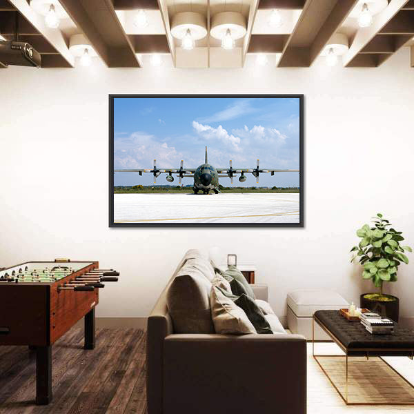 Military Airplane Parked At An Airbase Canvas Wall Art