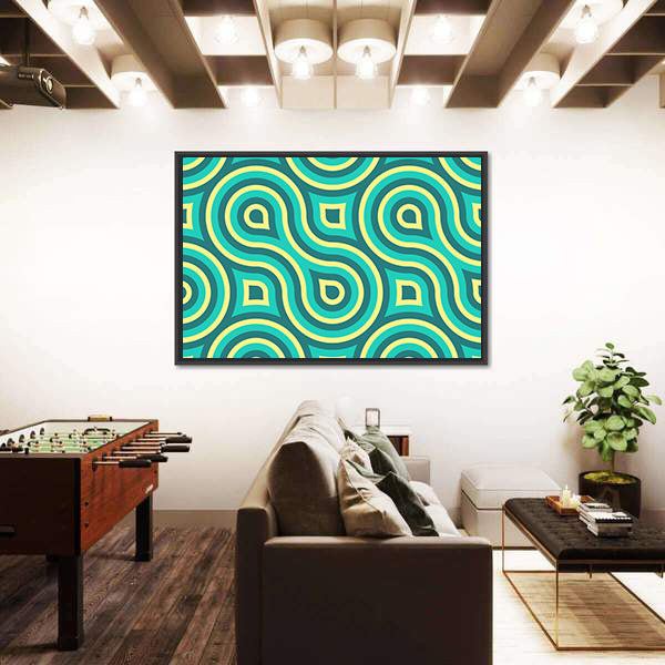 Retro Teal Geometric Pattern Canvas Wall Art