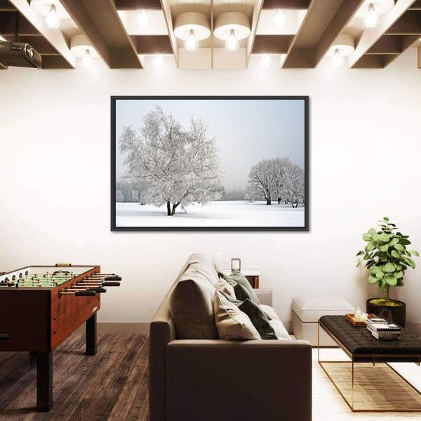 Frosted Trees in Snowy Field Canvas Wall Art