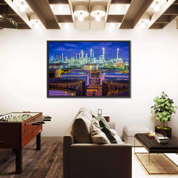 Oil Refinery at Night Canvas Wall Art