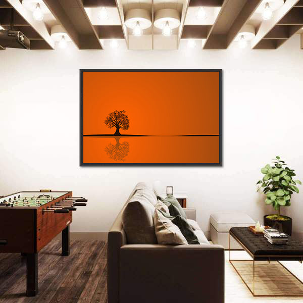 Solitary Tree at Sunset Reflection Canvas Wall Art