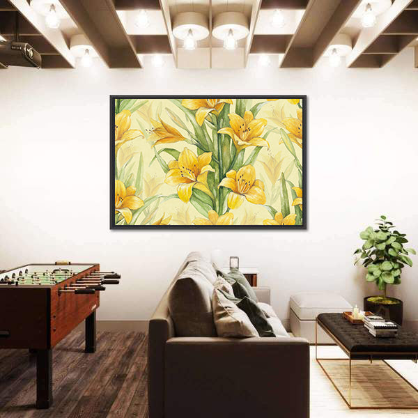 Yellow Lily Floral Pattern Canvas Wall Art