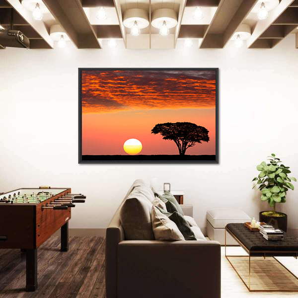 Sunset In The Serengeti Park In Tanzania Canvas Wall Art