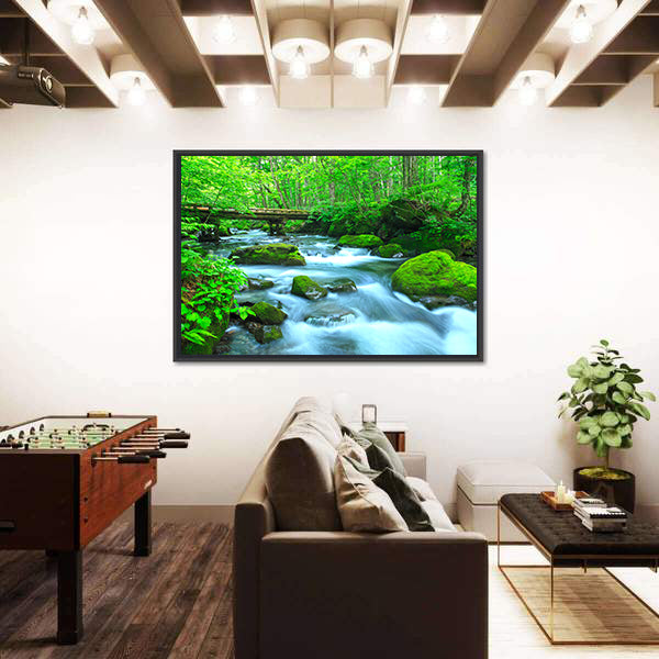 Stream In Spring Forest Canvas Wall Art