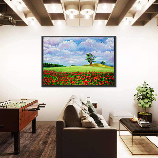 Red Poppy Field Landscape Canvas Wall Art