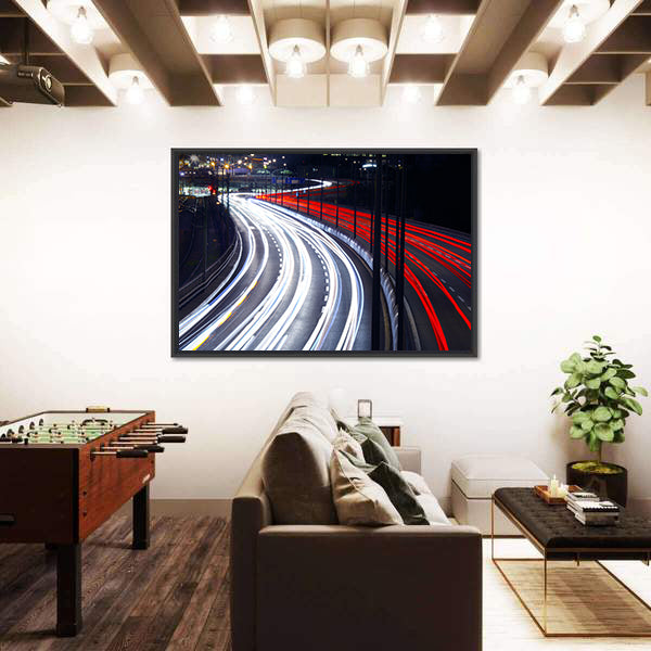 Light Trails From Cars In Stockholm Canvas Wall Art