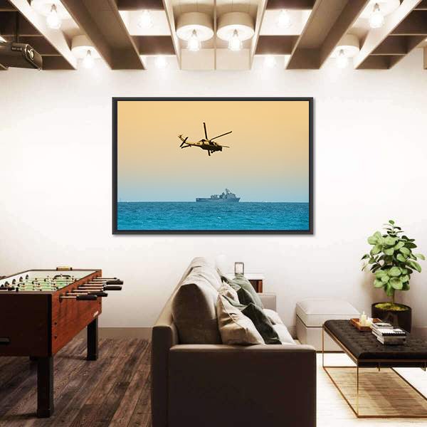 Military Helicopter On Patrol Canvas Wall Art