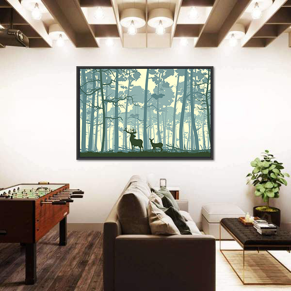 Wild Deer In Forest Canvas Wall Art