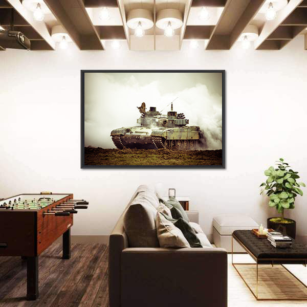Military Tank On War Canvas Wall Art