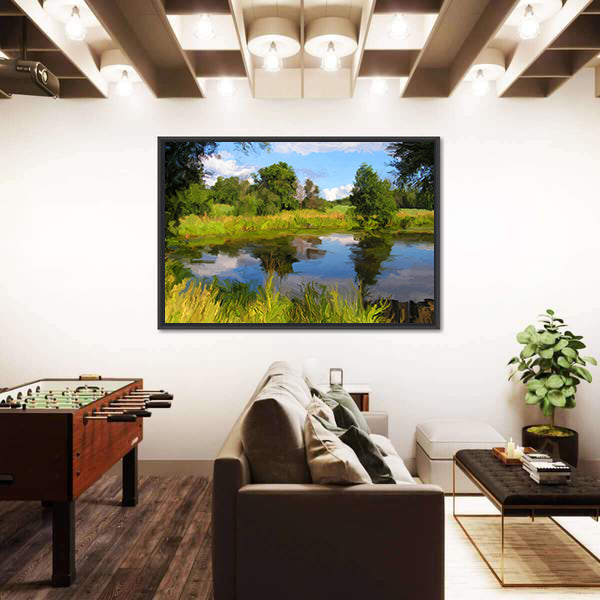 Hand Drawn Summer Lake Canvas Wall Art