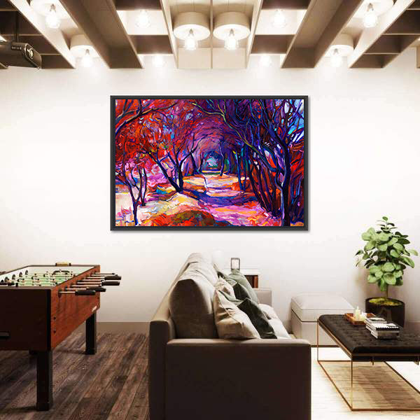 Sunlit Forest Path Canvas Wall Art