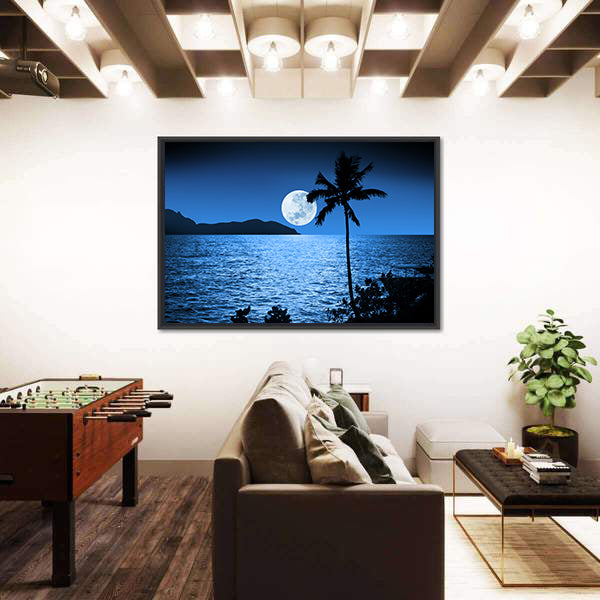 Full Moon Over Ocean Canvas Wall Art