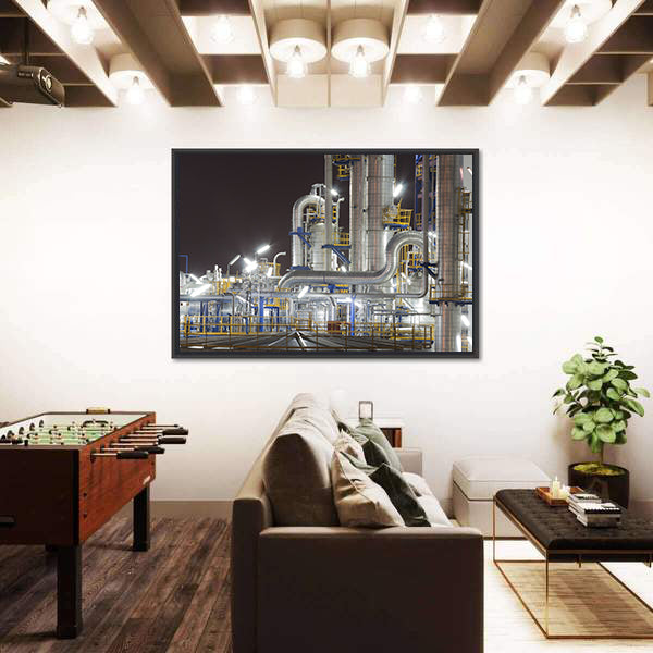 Chemical Industrial Plant at Night Canvas Wall Art