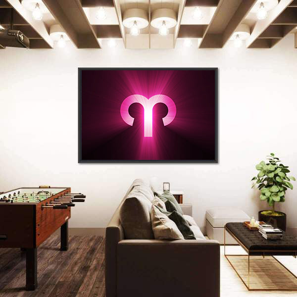 Aries Zodiac Symbol with Radiant Rays Canvas Wall Art