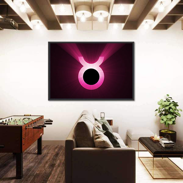 Glowing Pink Taurus Zodiac Symbol Canvas Wall Art