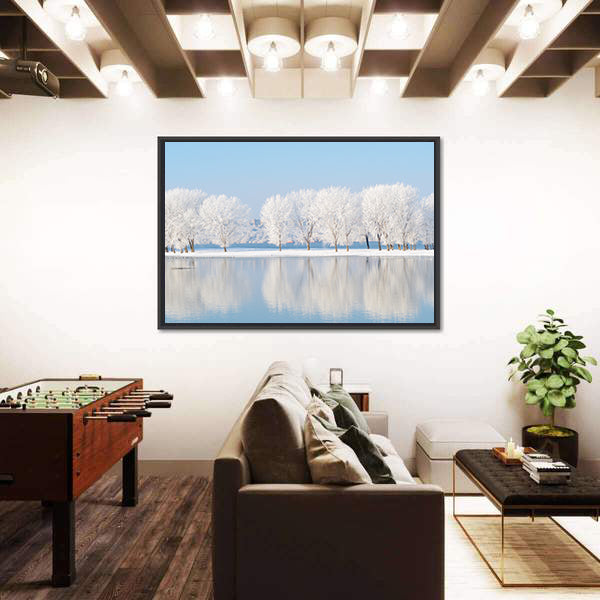Winter Landscape Reflection In Lake Canvas Wall Art