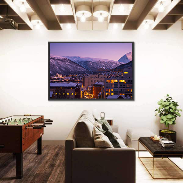 Tromso Cityscape At Dusk In Norway Canvas Wall Art