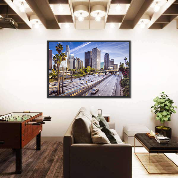 Downtown Los Angeles Highway and Skyline Canvas Wall Art