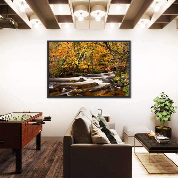 Autumn River in Dartmoor, Devon Canvas Wall Art