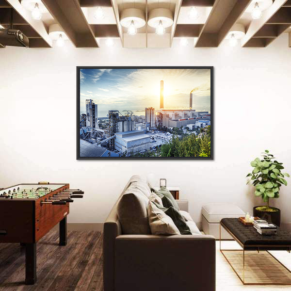 Glowing Petrochemical Plant at Sunset Canvas Wall Art