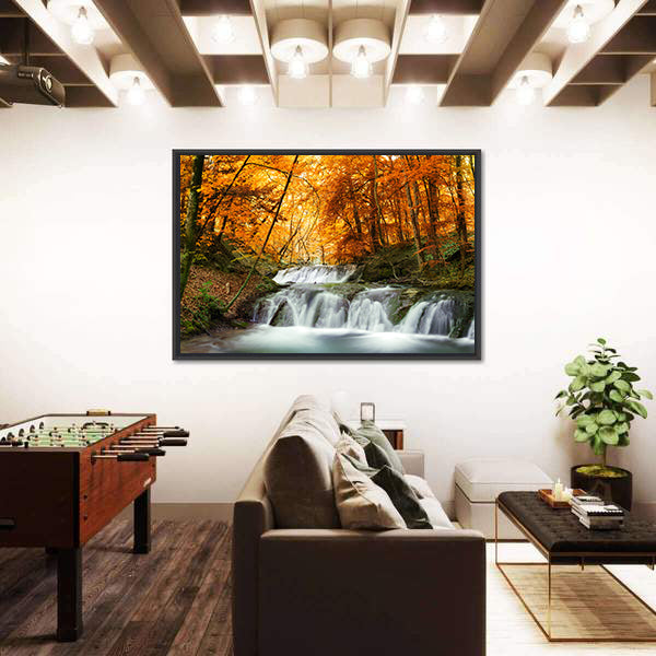 Waterfall In Autumn Forest Thailand Canvas Wall Art