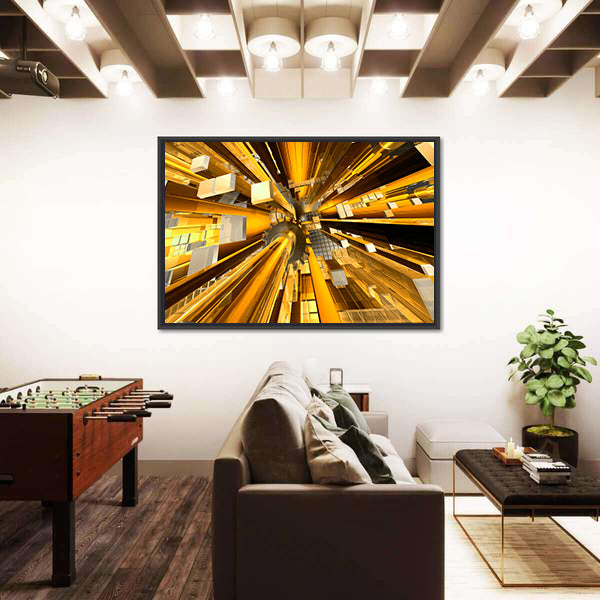 Golden Mechanical Hub Abstract Canvas Wall Art
