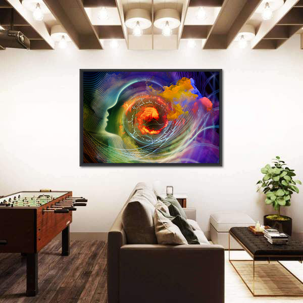 Silhouetted Profile with Fractal Vortex Canvas Wall Art
