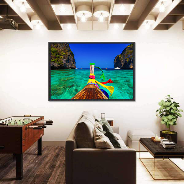 Traditional Longtail Boat In Maya Bay Canvas Wall Art