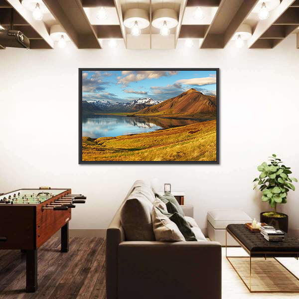 Iceland Mountains and Lake Reflection Canvas Wall Art