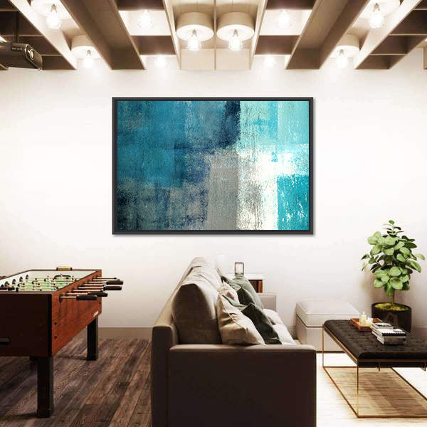Layered Turquoise Abstract Rectangles Canvas Wall Art