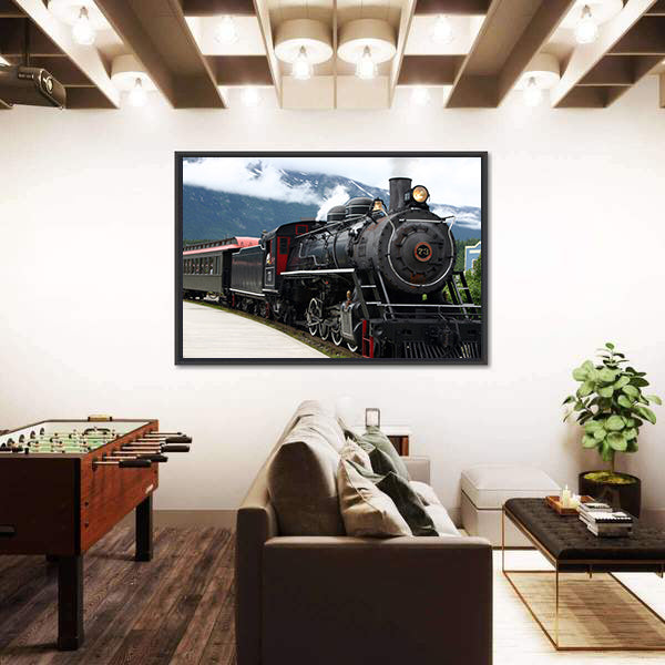 Number 73 Steam Locomotive Departing Station Canvas Wall Art