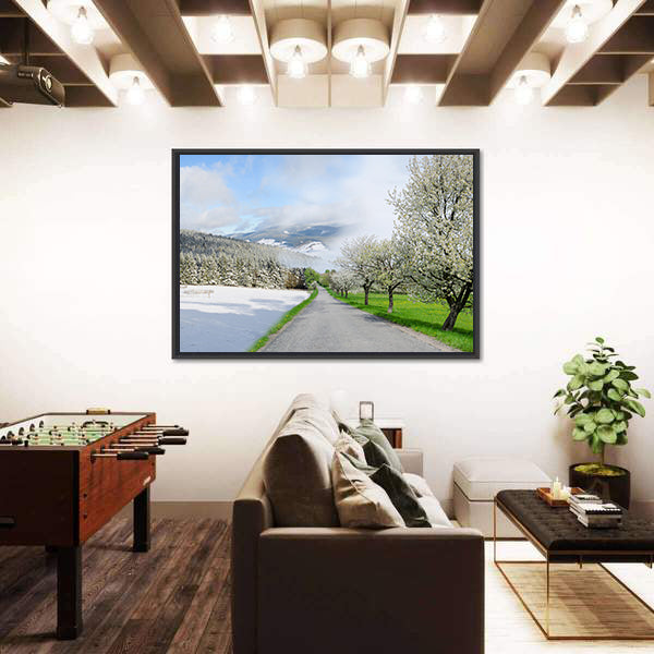 Road Between Winter and Spring Canvas Wall Art