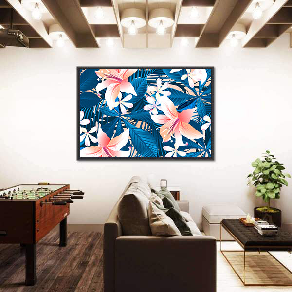 Tropical Lily and Plumeria Floral Pattern Canvas Wall Art