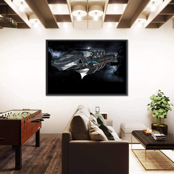 Alien Battleship in Deep Space Canvas Wall Art