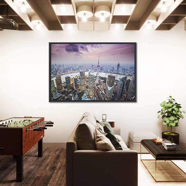 Pudong Financial District In Shanghai Canvas Wall Art