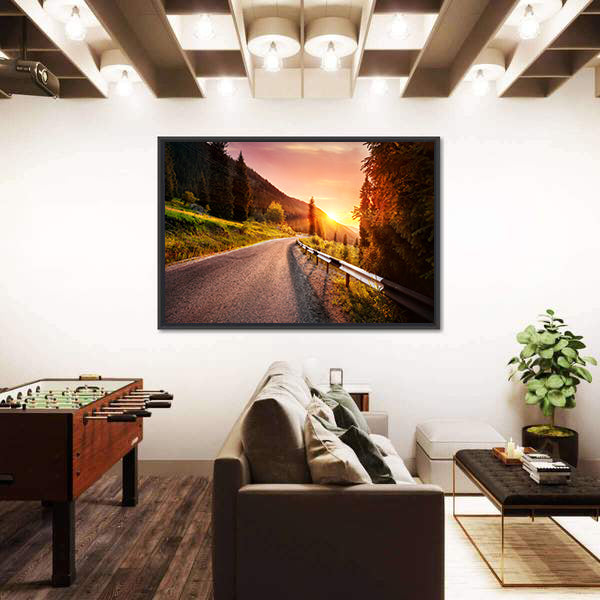 Mountain Road at Sunset in Kazakhstan Canvas Wall Art