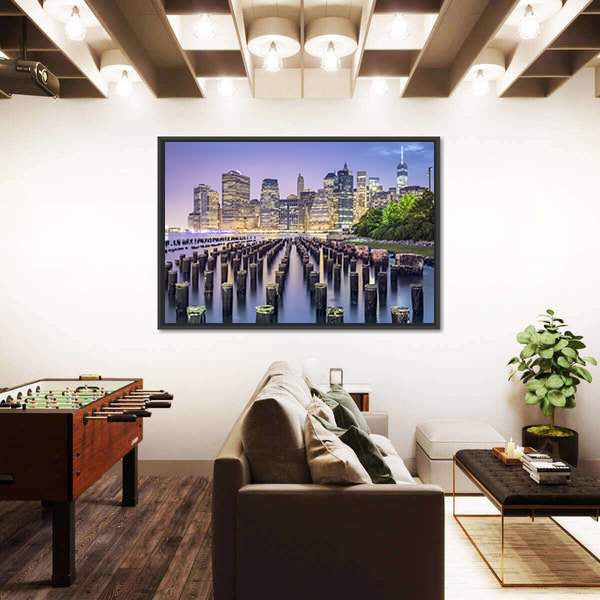 New York City Skyline At Night Canvas Wall Art