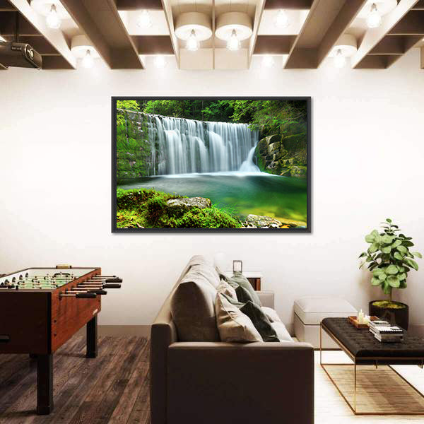 Emerald Lake Forest Waterfall Canvas Wall Art