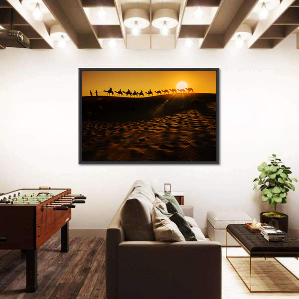 Camel Caravan at Sunset Canvas Wall Art