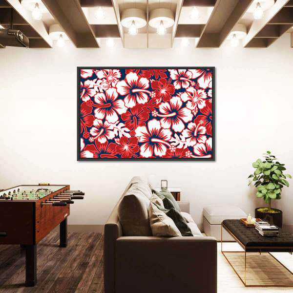 Surf Floral Hibiscus Seamless Pattern Canvas Wall Art