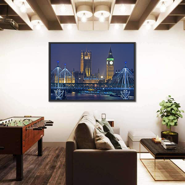 London Landmark Big Ben At Night Canvas Wall Art