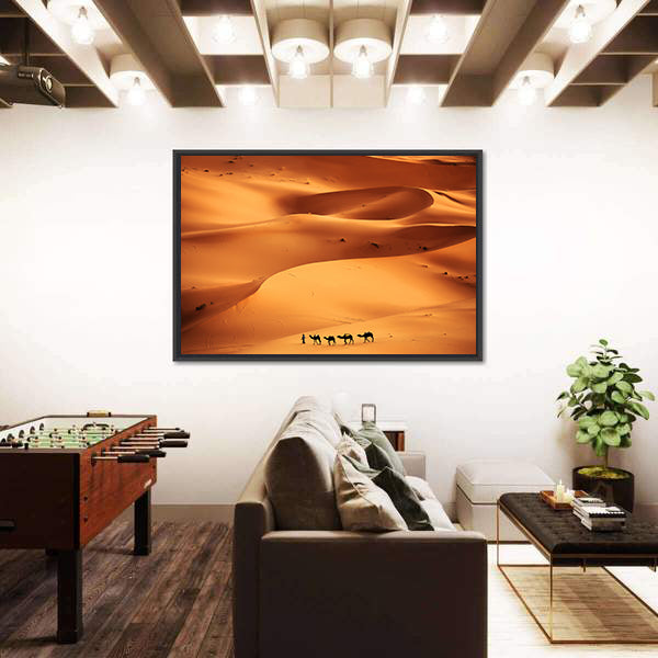 Camel Caravan Across Sahara Sand Dunes Canvas Wall Art