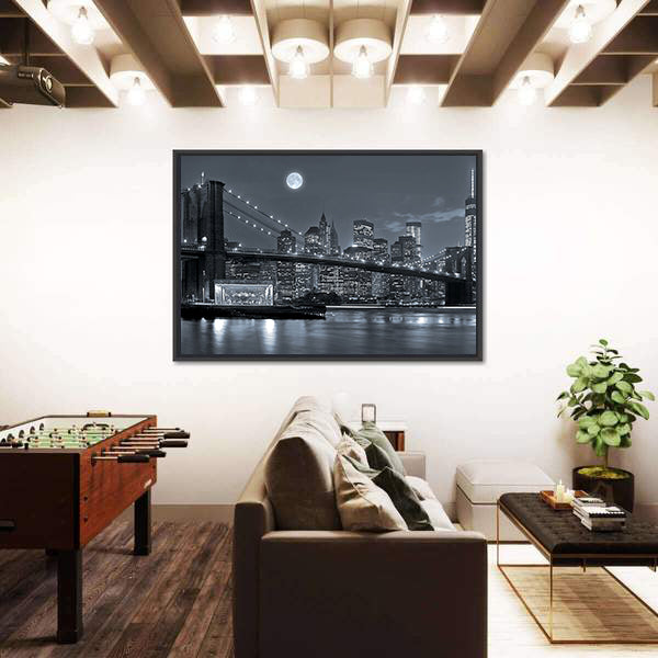 Brooklyn Bridge and Lower Manhattan by Moonlight Canvas Wall Art