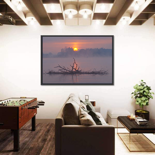 Misty Lake Sunrise Canvas Wall Art
