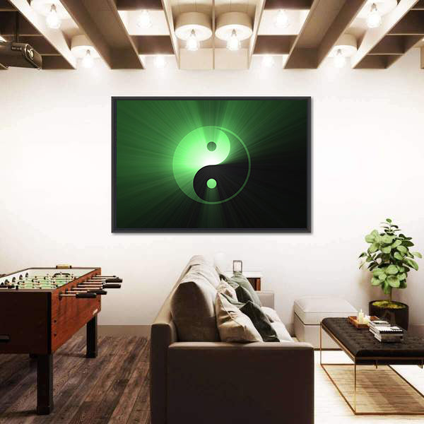 Glowing Green Yin Yang Canvas Wall Art