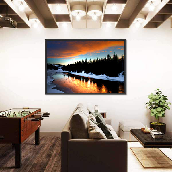 Winter River From Lapland Canvas Wall Art