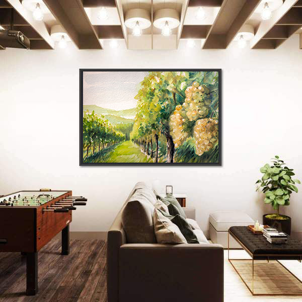 Sunlit Watercolor Vineyard Canvas Wall Art