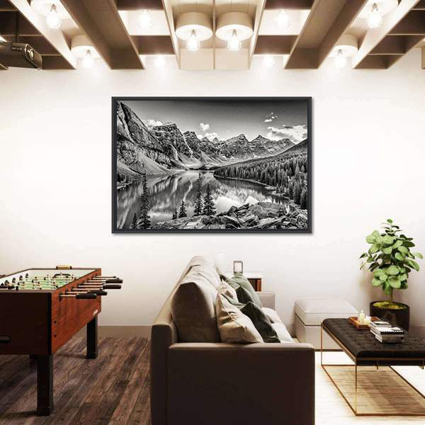 Glacial Mountain Lake with Pine Reflections Canvas Wall Art